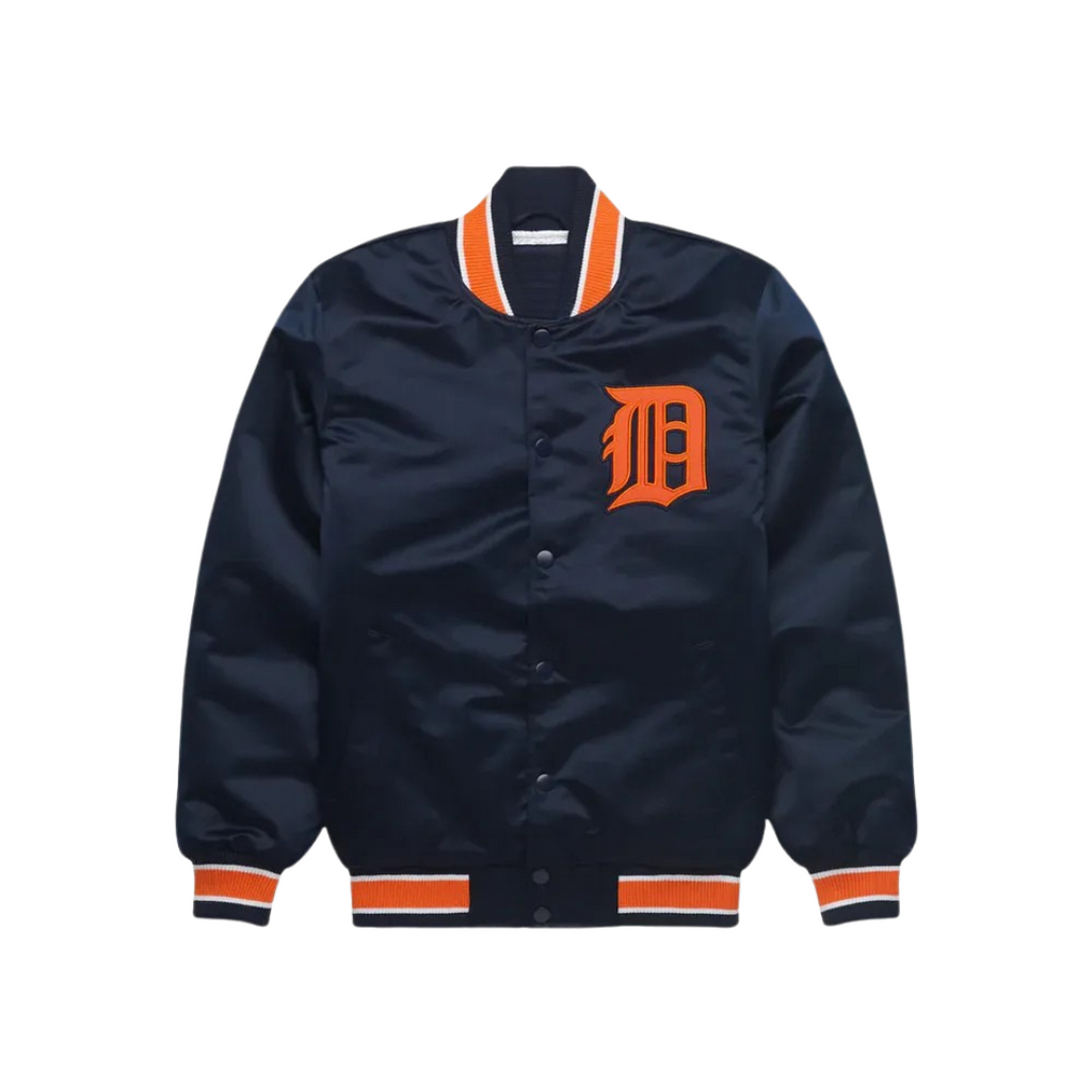 Official MLB Detroit Tigers satin jacket front view, JacketnJoint