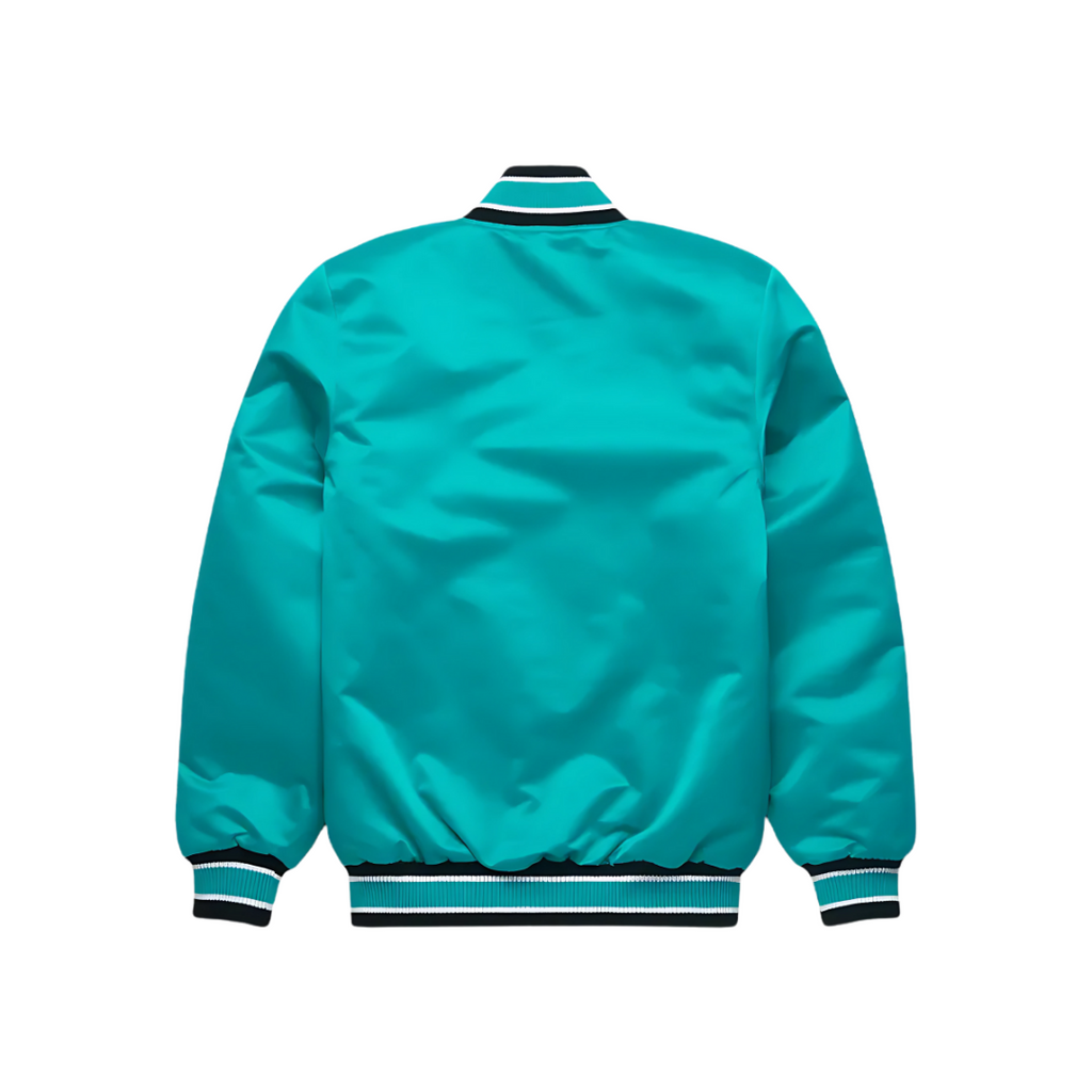 Miami Marlins Black Satin Bomber Jacket back view, JacketnJoint