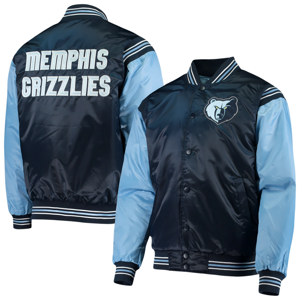 Navy satin Memphis Grizzlies jacket with embroidered logo, JacketnJoint