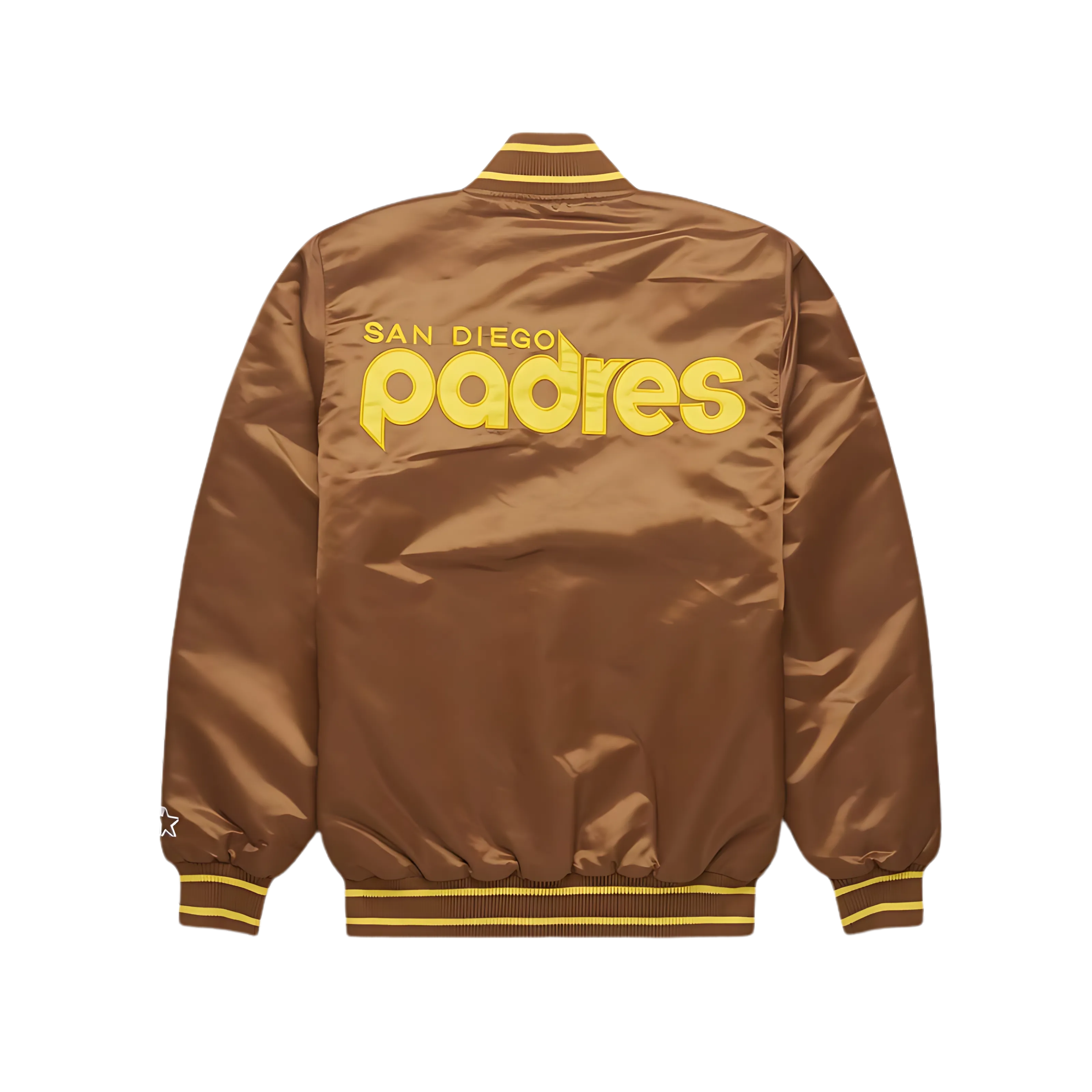 San Diego Padres heritage satin jacket brown gold back view, JacketnJoint