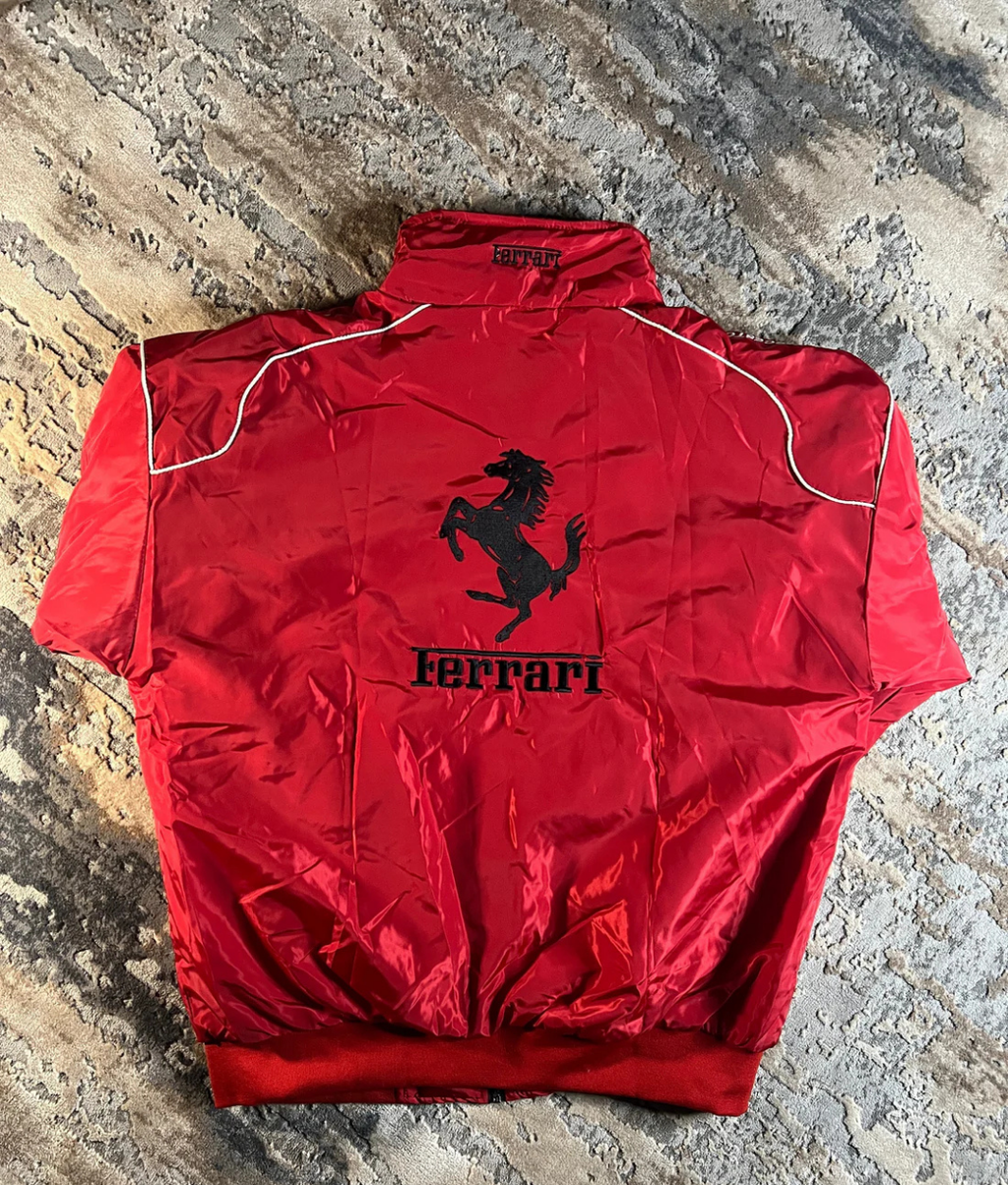 Vintage Red Ferrari Inspired Racing Bomber Jacket
