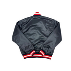 Portland Trail Blazers fanwear varsity satin jacket black and red back view, JacketnJoint