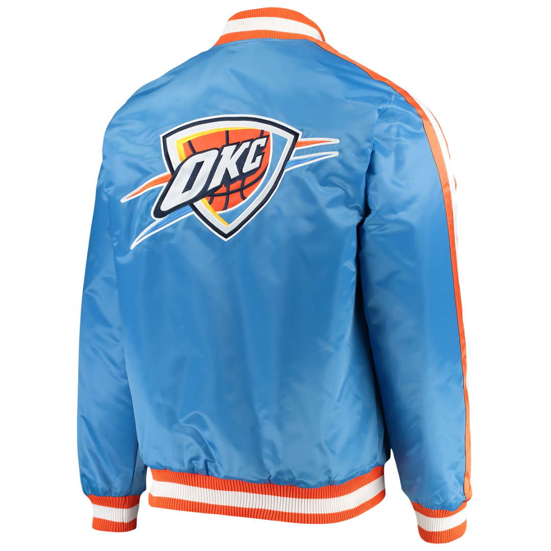 Official NBA Oklahoma City Thunder satin jacket back view, JacketnJoint