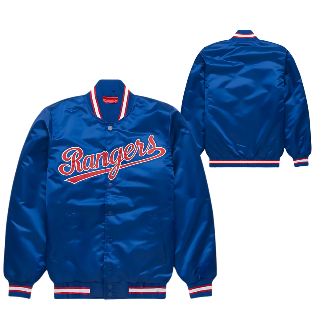  Royal Blue Satin Varsity MLB Jacket, Jacketnjoint