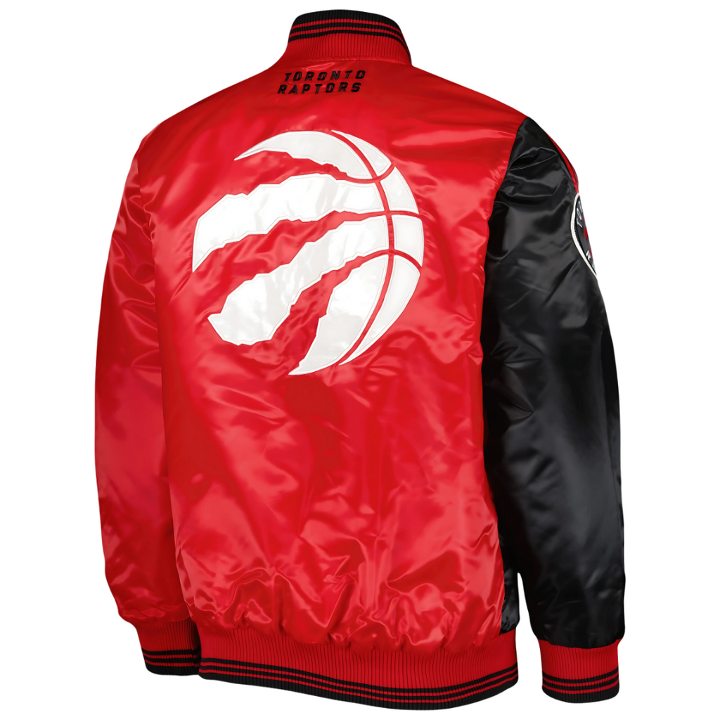 Official Toronto Raptors satin varsity basketball jacket back view, JacketnJoint