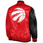 Official Toronto Raptors satin varsity basketball jacket back view, JacketnJoint