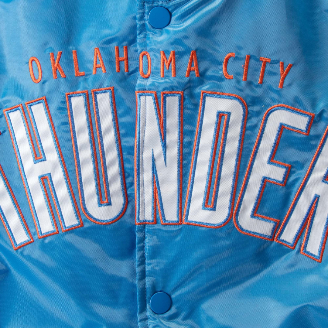Thunder fanwear satin heritage bomber jacket white and blue, JacketnJoint