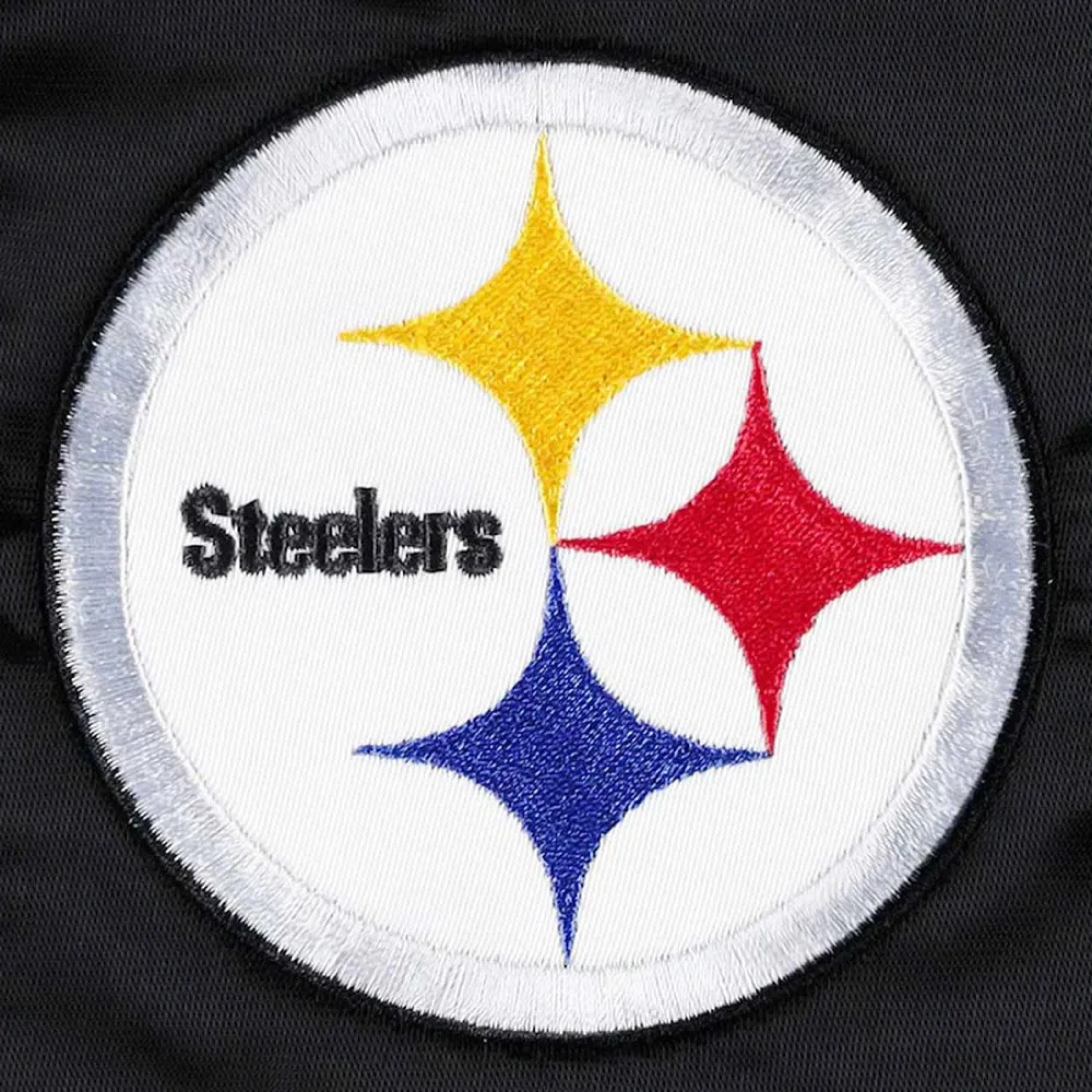 Black & gold satin jacket Pittsburgh Steelers NFL embroidered logo, JacketnJoint