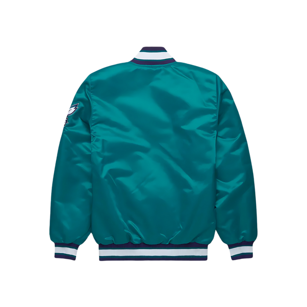 Charlotte Hornets heritage satin jacket back view, JacketnJoint