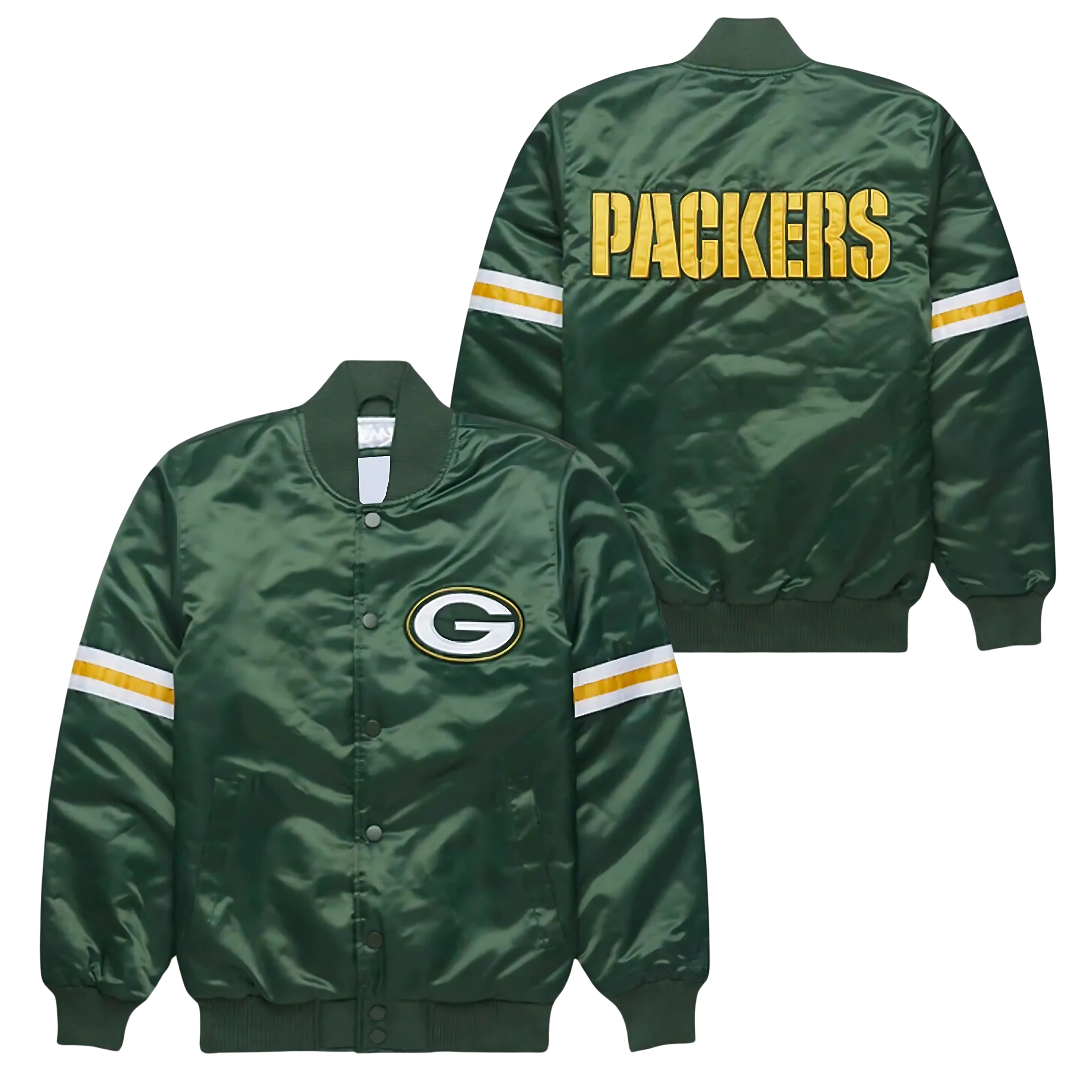 Green Bay Packers retro NFL jacket front design view, JacketnJoint