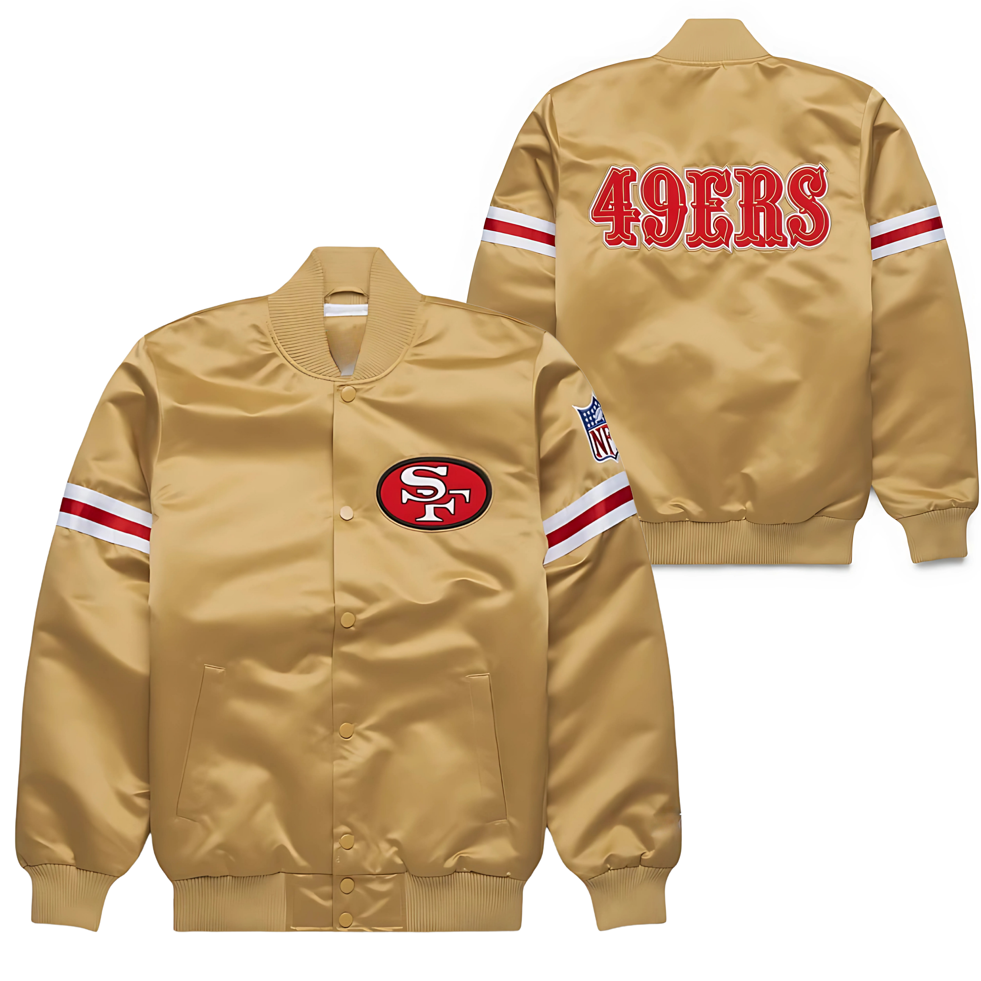 Official 49ers satin bomber jacket for football fans, JacketnJoint
