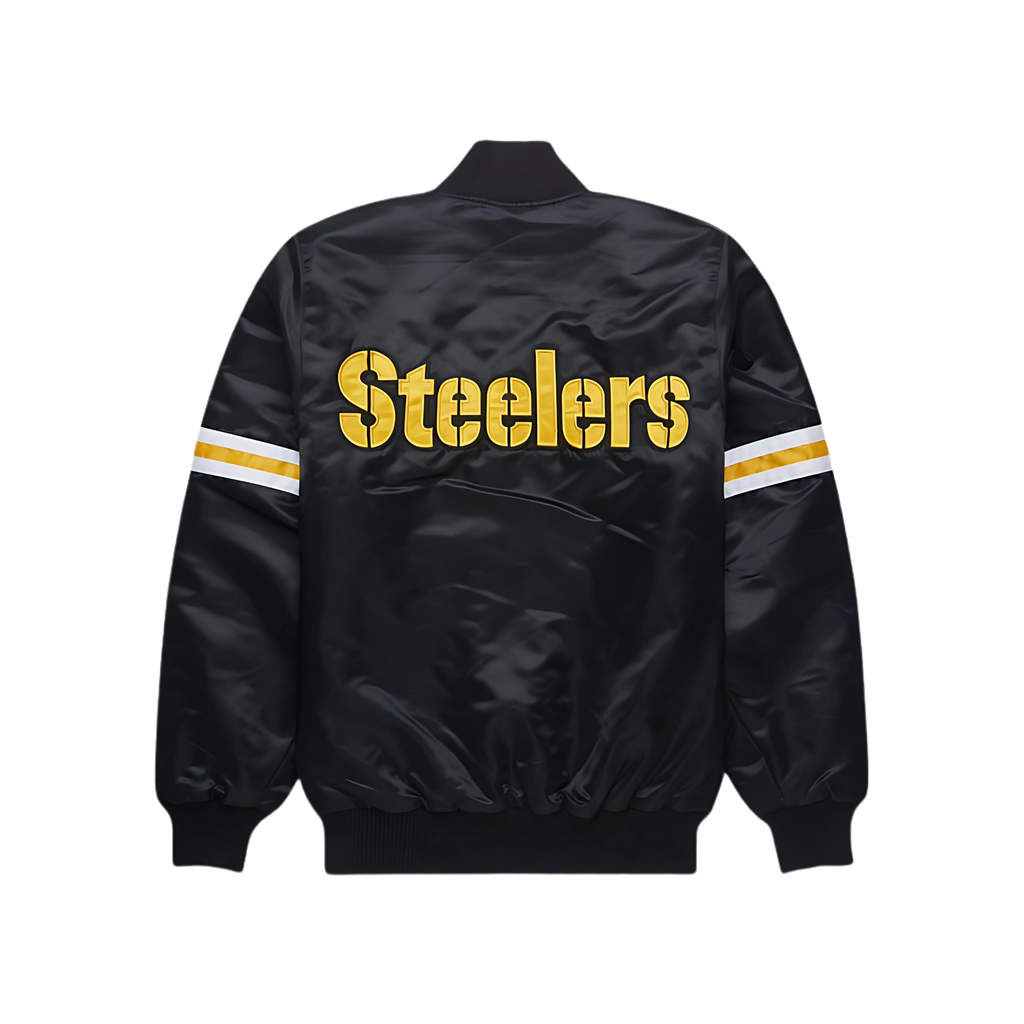 Official Steelers satin bomber jacket for football fans, JacketnJoint