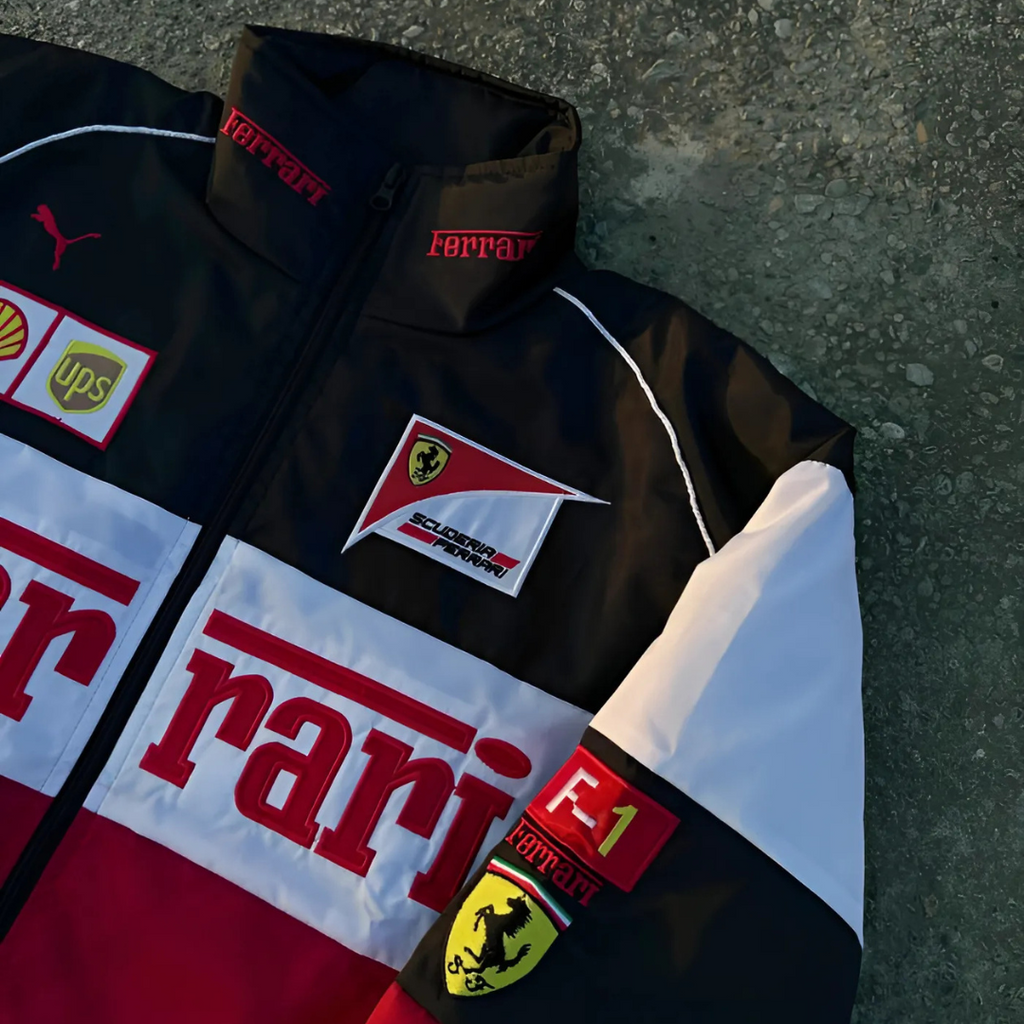 Ferrari Red and White Racing Satin  F1 fanwear, JacketnJoint