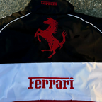 Red and White Racing Satin  fanwear embroidered logo, JacketnJoint